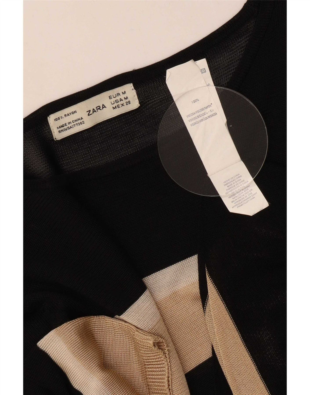 Zara Mujer Blusa Top UK 42 Medio Viscosa Rayas Negras