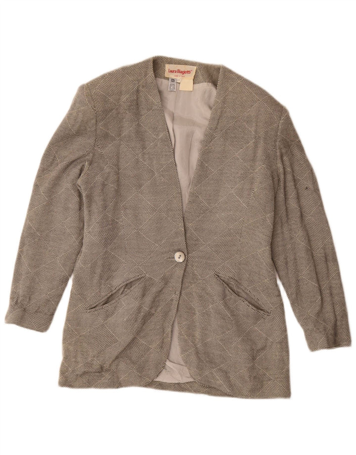 Laura Biagiotti Chaqueta tipo blazer con 1 botón para mujer IT 46 Grande gris a rayas