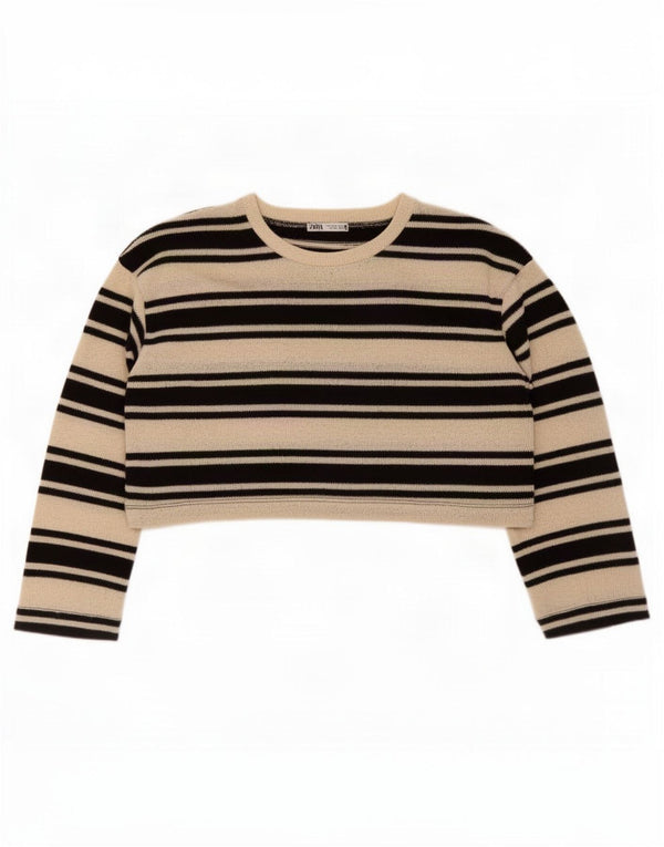 Zara Mujer Crop Oversize Top Manga Larga UK 10 Small Off White Rayas