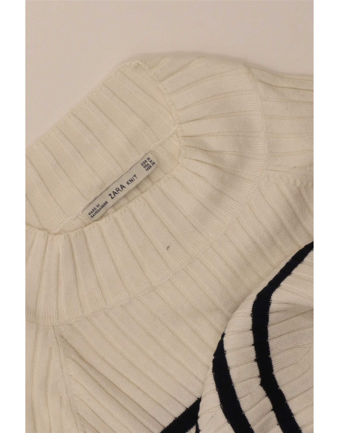 Zara - Jersey corto con cuello de tortuga para mujer, talla 40, talla mediana, color blanco a rayas