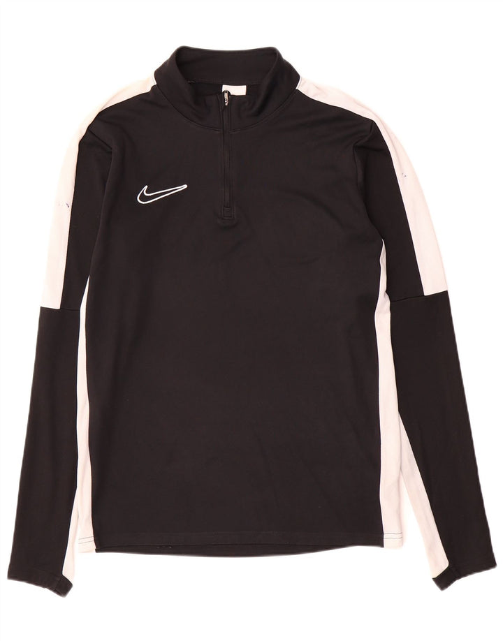Nike Dri Fit Camiseta con cuello y cremallera de manga larga para hombre, color negro pequeño