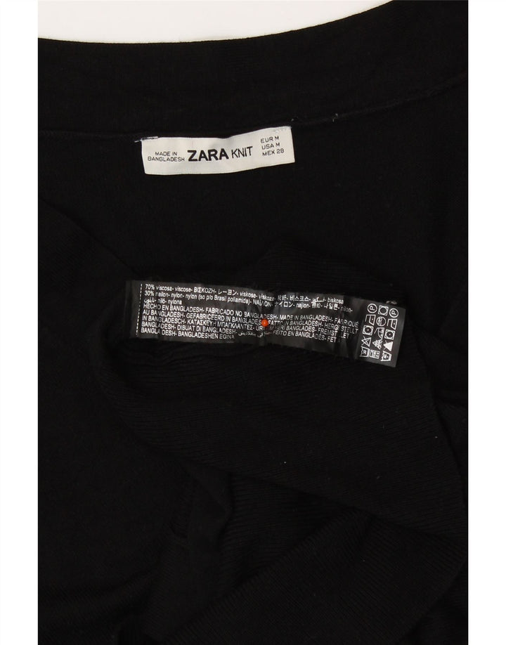 Zara Mujer Cárdigan Suéter UK 44 Medio Viscosa Negra