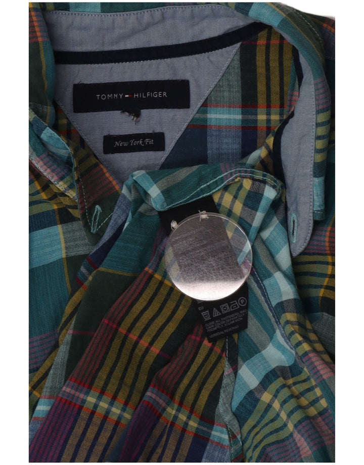 Camisa Tommy Hilfiger Hombre XL Algodón a cuadros turquesa