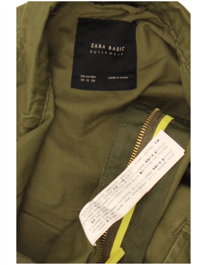 Zara Mujer Chaqueta Parka Extragrande Gráfica UK 6 XS Poliéster Floral Caqui