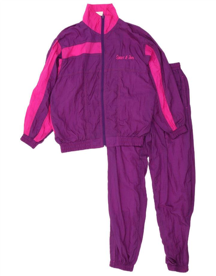 Vintage mujer chándal completo Reino Unido 12 medio púrpura colorblock poliamida