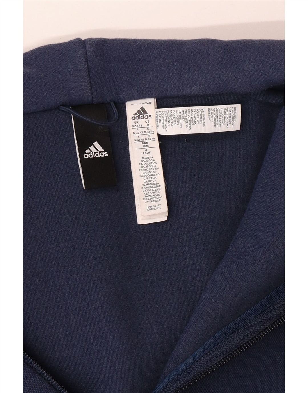 ADIDAS Sudadera con capucha y cremallera para mujer Reino Unido 12/14 Algodón azul marino mediano