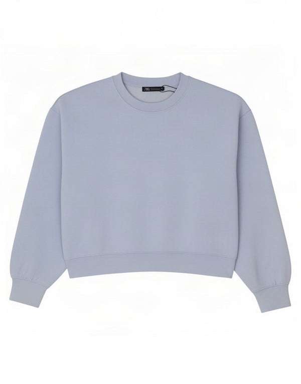 Zara Mujer Crop Oversize Sudadera Jumper UK 10 Small Azul Poliéster