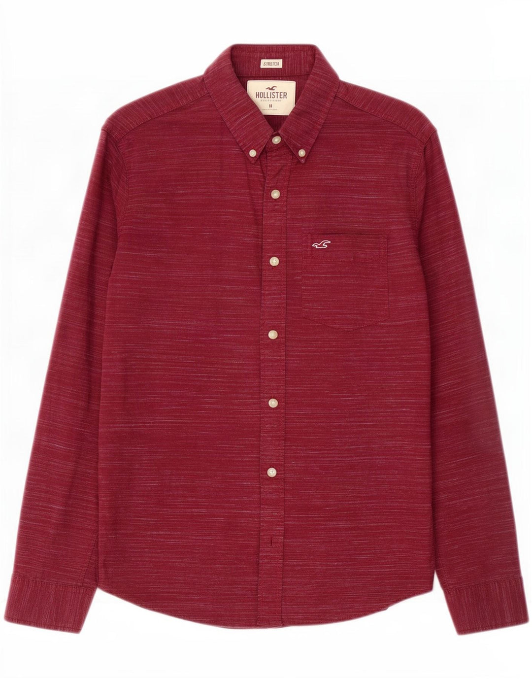 Camisa Hollister Hombre Stretch Algodón Moteado Burdeos Medio