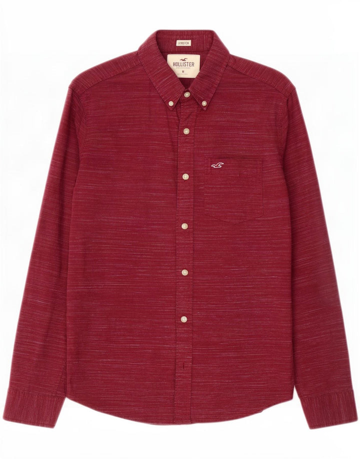 Camisa Hollister Hombre Stretch Algodón Moteado Burdeos Medio