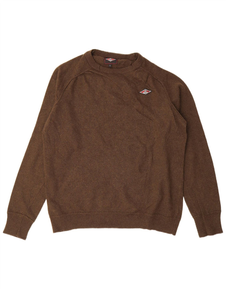 Bear - Jersey de cuello redondo para hombre, talla grande, lana marrón
