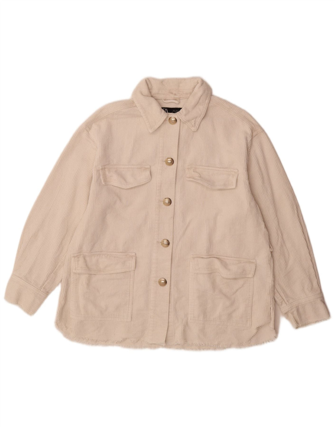 Zara Mujer Chaqueta De Pana Extragrande UK 10 Small Off White Cotton