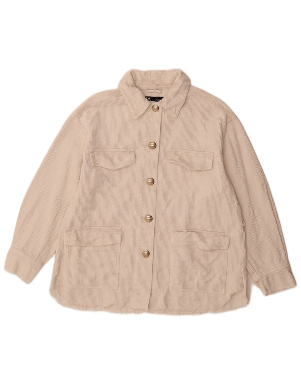 Zara Mujer Chaqueta De Pana Extragrande UK 10 Small Off White Cotton