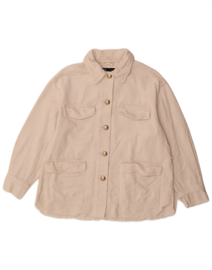 Zara Mujer Chaqueta De Pana Extragrande UK 10 Small Off White Cotton