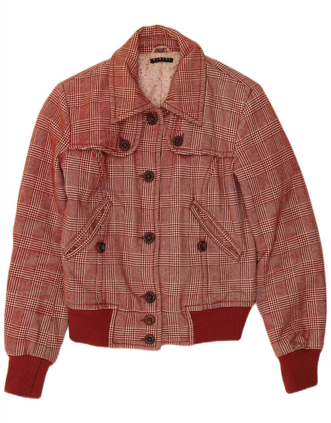 Sisley Chaqueta Bomber para Mujer UK 6 XS Lana de Pata de Gallo Burdeos