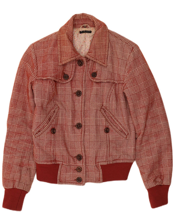 Sisley Chaqueta Bomber para Mujer UK 6 XS Lana de Pata de Gallo Burdeos