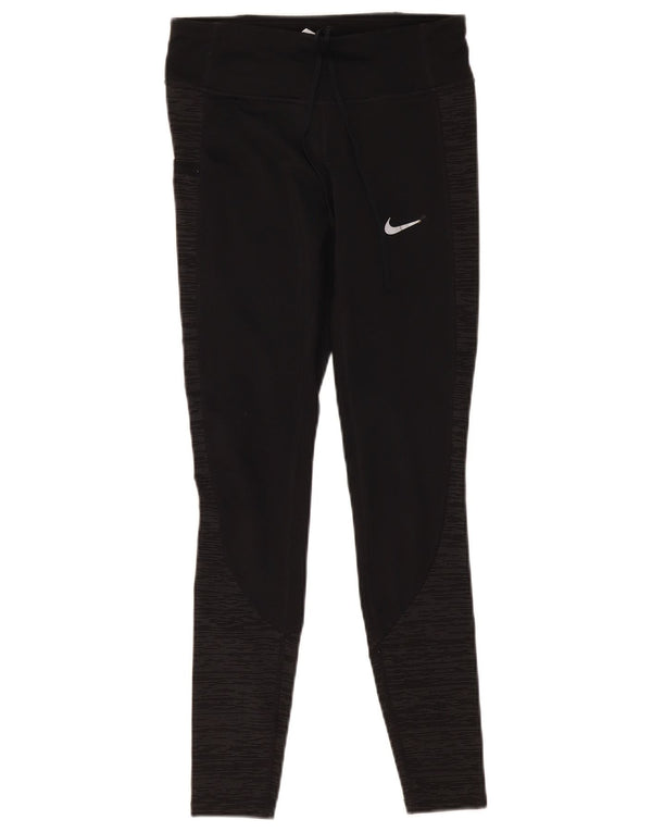 Nike Pantalones de chándal Dri Fit para mujer UK 6 XS Negro Colorblock Poliéster