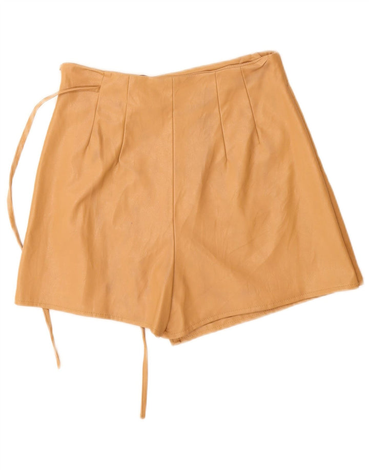 Zara Mujer Shorts De Piel Small W26 Poliuretano Beige
