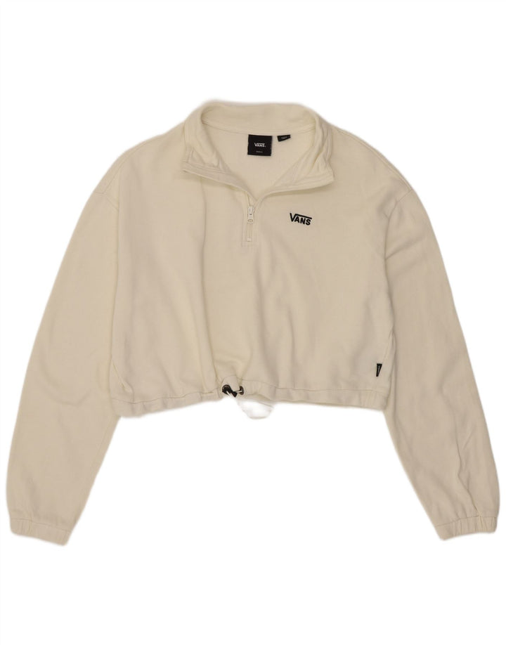 Vans Mujer Oversize Crop Zip Neck Sudadera Jumper UK 10 Small Off White
