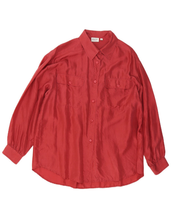 Vintage Womens Oversized Shirt Blouse UK 16 Large Burgundy Silk