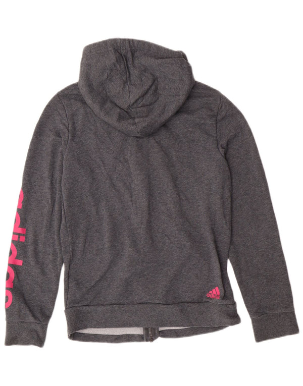 Adidas Sudadera con capucha y cremallera gráfica para mujer Reino Unido 12/14 Algodón gris medio