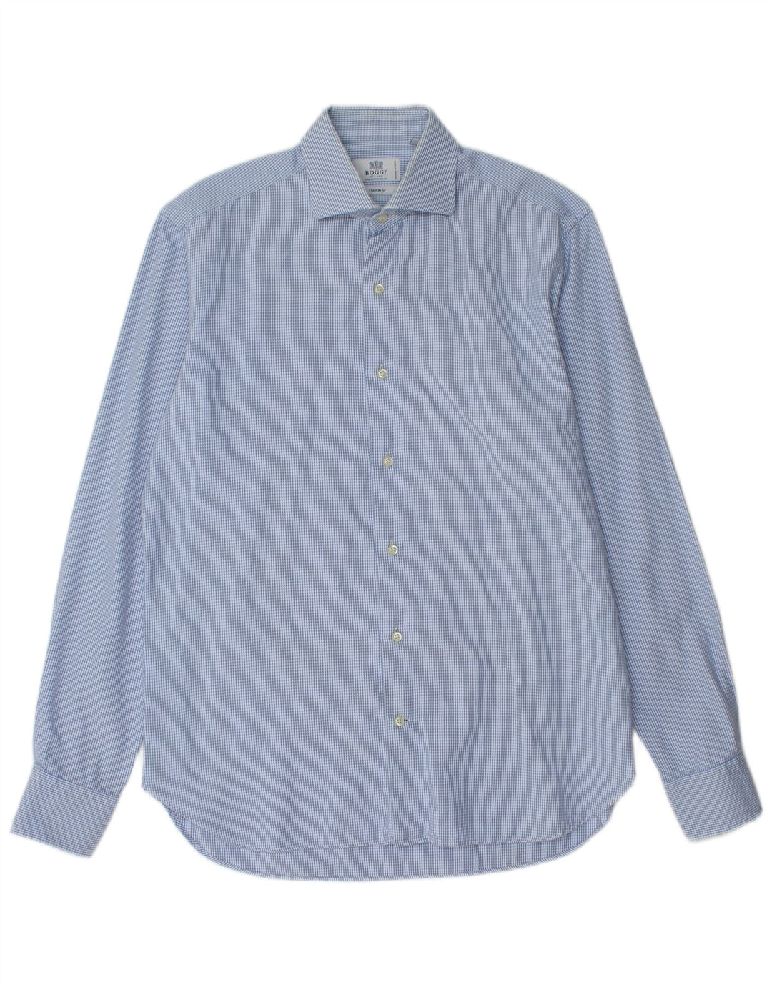 Boggi Camisa personalizada para hombre Talla 40 15 1/2 Algodón de pata de gallo azul medio