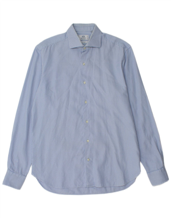 Boggi Camisa personalizada para hombre Talla 40 15 1/2 Algodón de pata de gallo azul medio