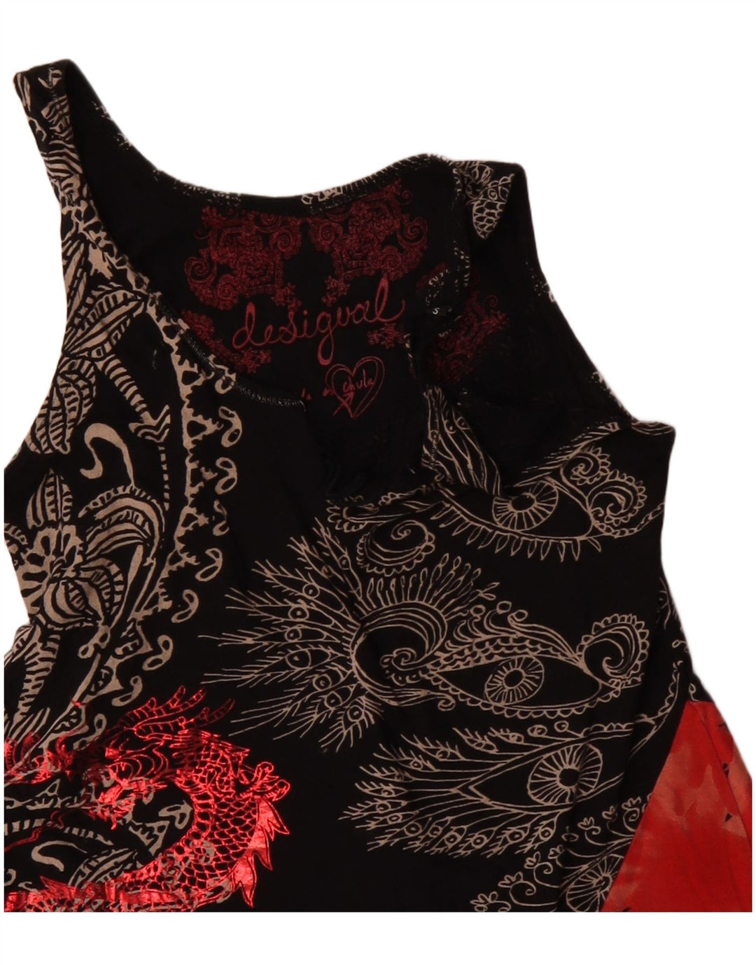 DESIGUAL Top tipo túnica asimétrico sin mangas para mujer UK 10 Small Black Floral