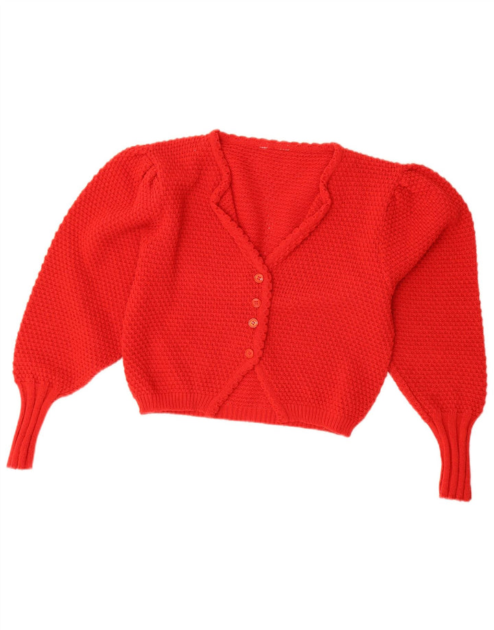 Vintage mujer crop cardigan suéter Reino Unido 12 rojo medio