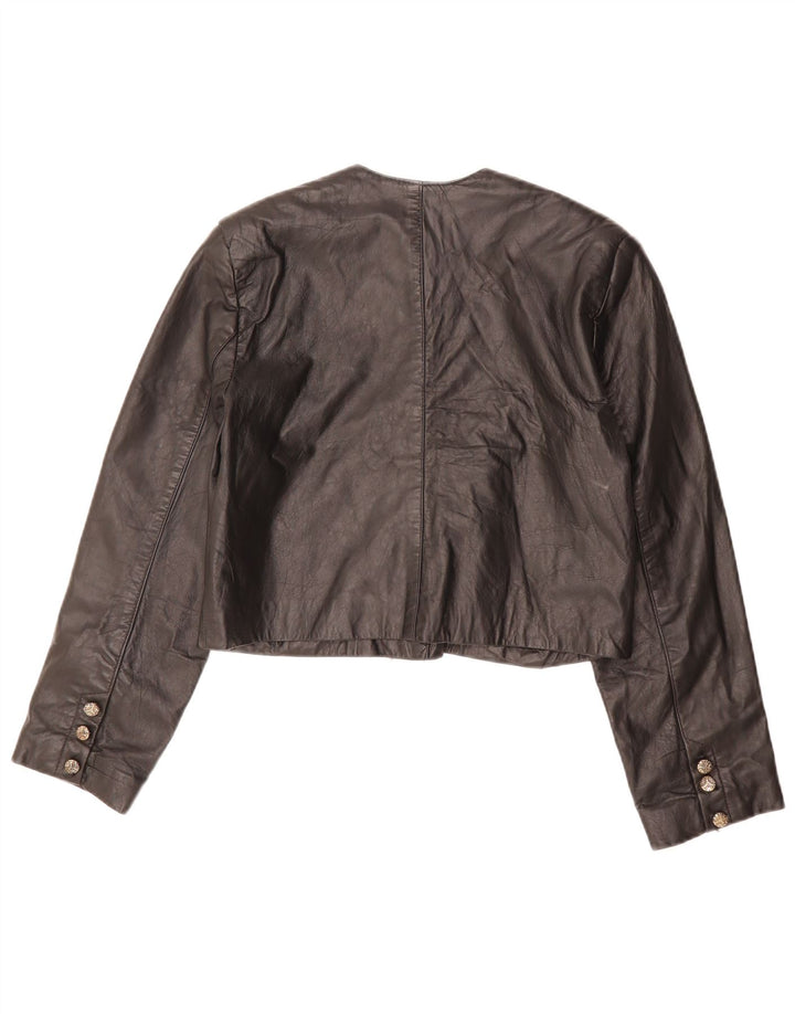 VINTAGE Chaqueta Bolero de cuero de gran tamaño para mujer EU 36 Pequeño cuero negro