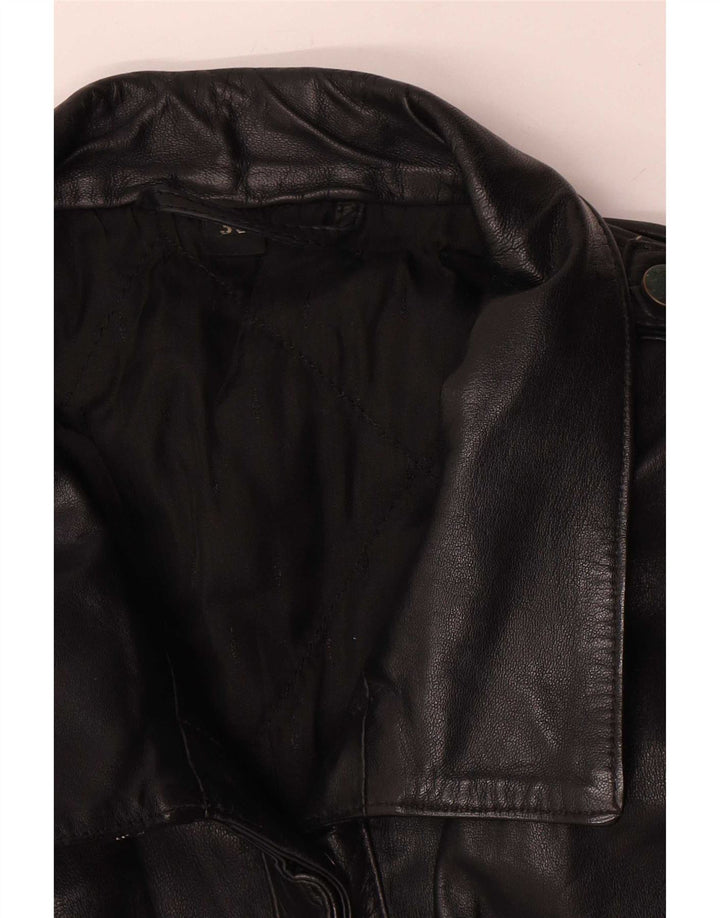 Vintage mujer chaqueta de cuero de gran tamaño EU 36 pequeño cuero negro