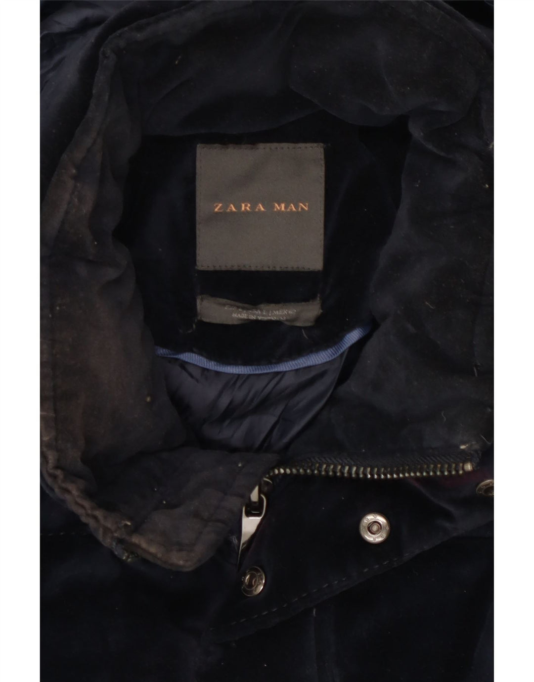 Zara Chaqueta acolchada con capucha para hombre UK 40 Large Poliéster azul marino