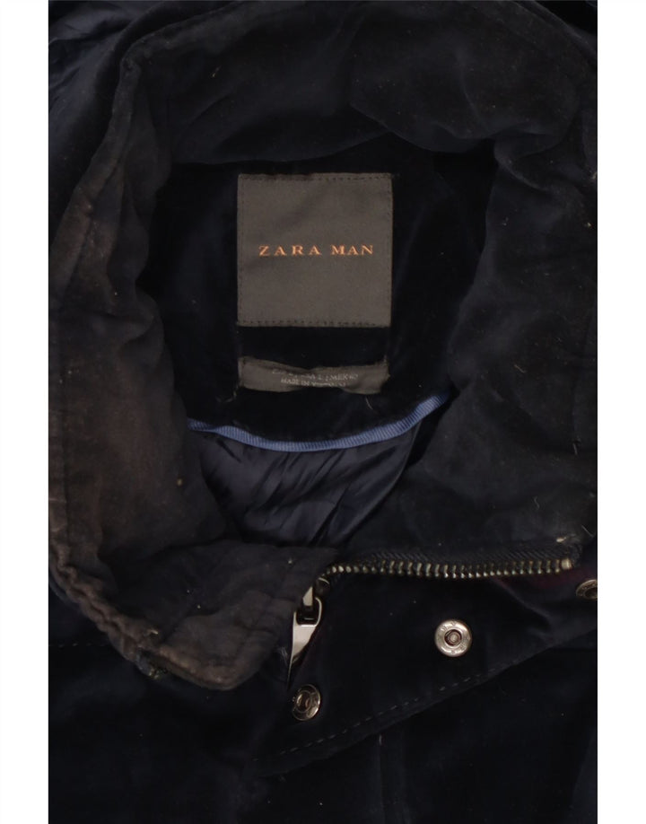 Zara Chaqueta acolchada con capucha para hombre UK 40 Large Poliéster azul marino