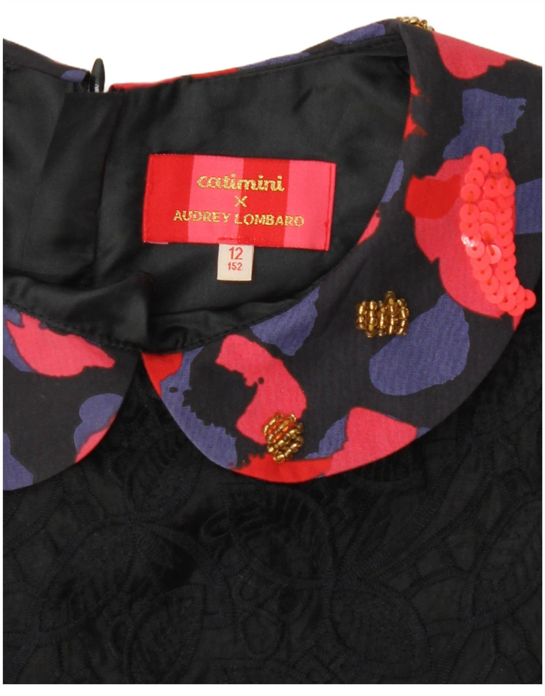Catimini Vestido Básico Niña 11-12 Años Negro Floral Poliéster
