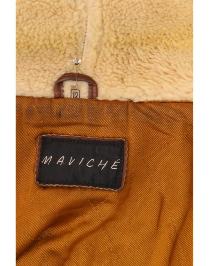 Maviche Abrigo de cuero extragrande para mujer UK 42 Marrón medio Colorblock