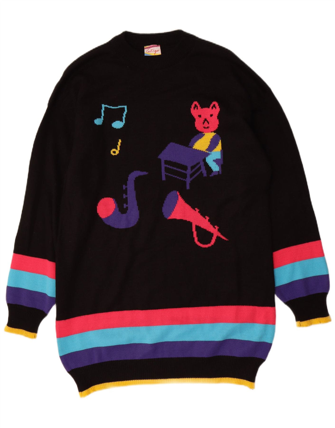 VINTAGE Vestido de jersey gráfico para mujer Reino Unido 16 Bloque de color negro grande