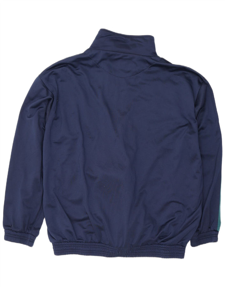 Vintage hombres chándal top chaqueta 2XL azul marino colorblock poliéster