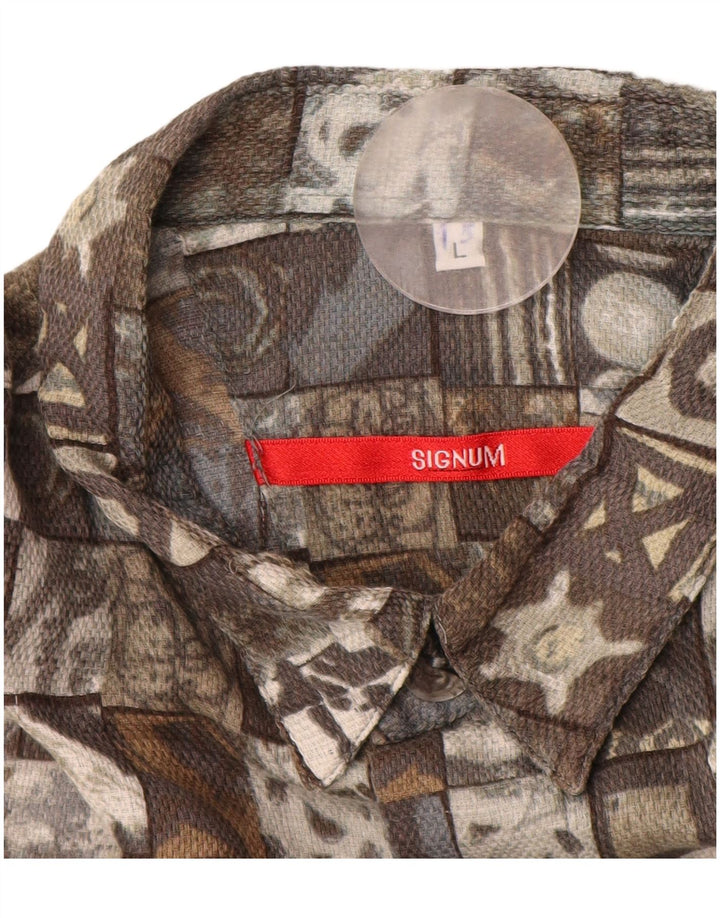 SIGNUM Camisa larga para hombre grande gris patchwork