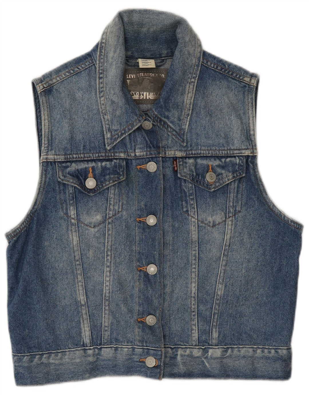 Levi's Chaleco vaquero corto para mujer Reino Unido 12 Algodón azul medio