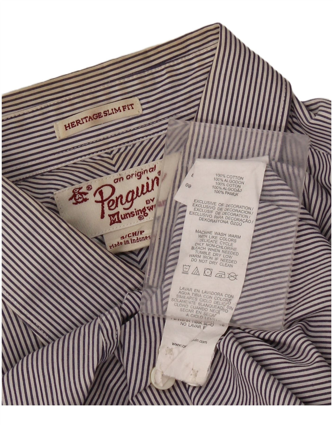 PENGUIN Camisa Heritage Slim Fit para hombre, talla pequeña, algodón a rayas azul marino