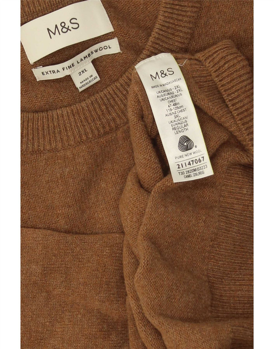 Marks & Spencer - Jersey de cuello redondo para hombre, talla 2XL, lana de cordero marrón