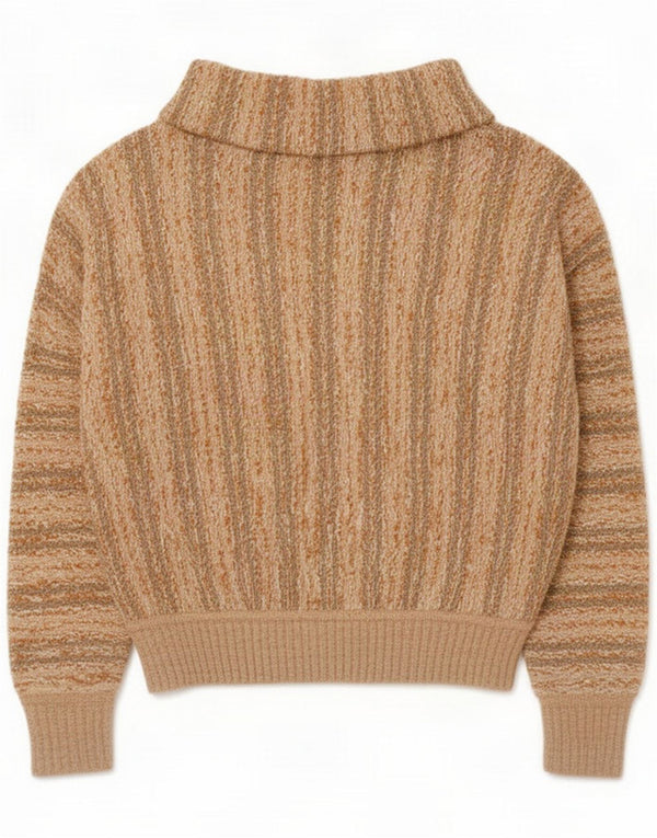 Suéter vintage con cuello vuelto para mujer UK 46 Large Beige Rayas