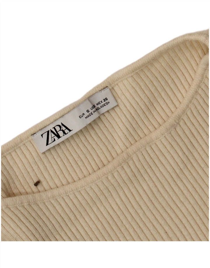Zara Mujer Crop Top Manga Larga UK 8 Small Beige