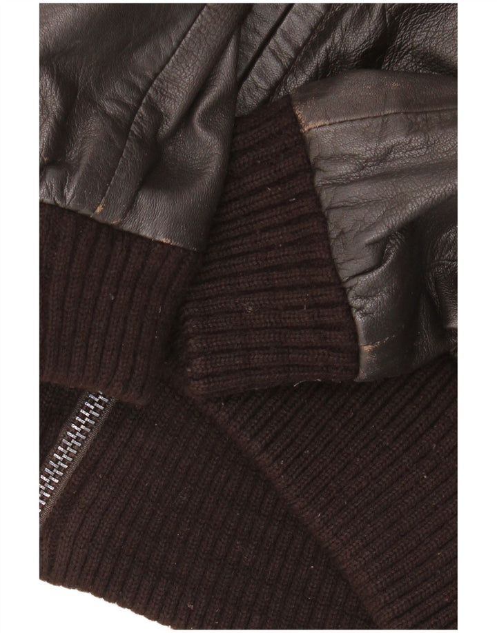 Zara Chaqueta De Cuero Para Mujer UK 10 Small Cuero Marrón