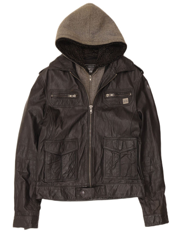 Chaqueta militar de cuero para hombre de River Island ES 36 Small Negro Bloque de color