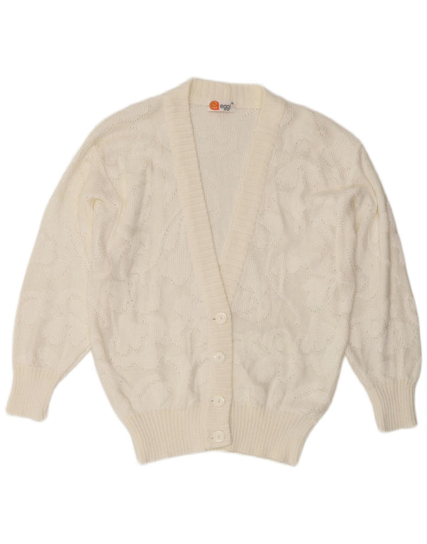 Vintage mujer Cardigan suéter IT 46 acrílico blanco grande