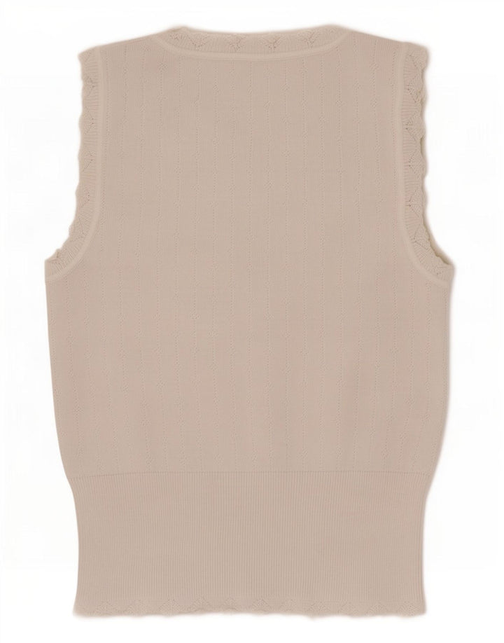 Zara Mujer Chaleco Top UK 12 Medio Viscosa Blanca