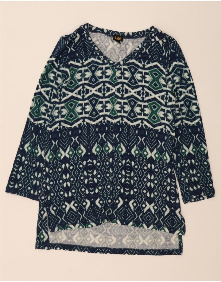 LEE Womens Top Long Sleeve UK 14 Medium Navy Blue Fair Isle Viscose Vintage Lee and Second-Hand Lee from Messina Hembry 
