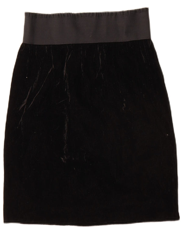 Vintage Mujer Terciopelo Una Línea Falda W28 Medio Negro