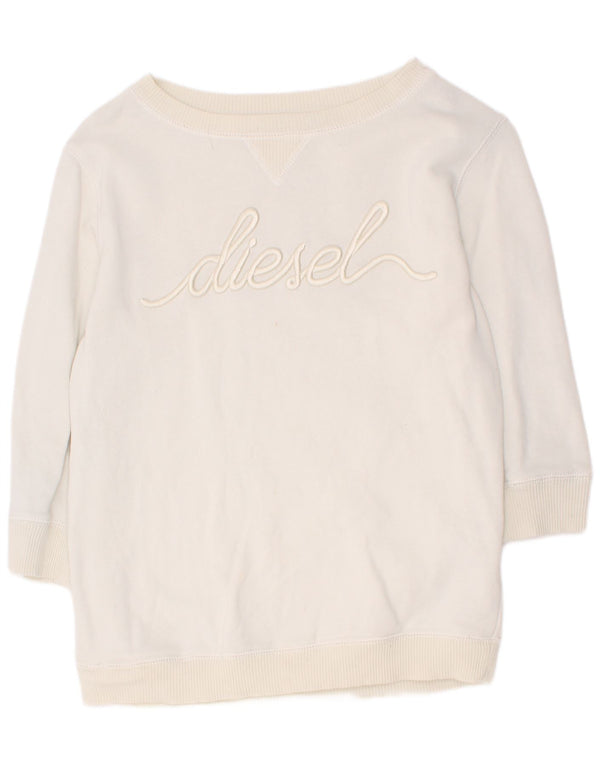 Diesel Mujer Gráfico Manga 3/4 Sudadera Jersey UK 4 XS Algodón Blanco