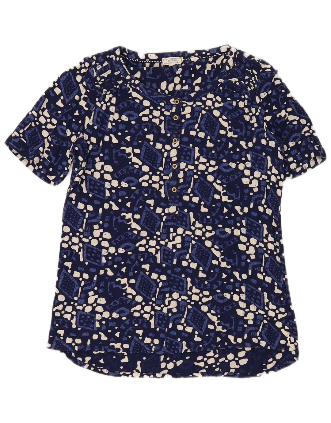 FAT FACE Womens Blouse Top UK 8 Small Blue Geometric Cotton